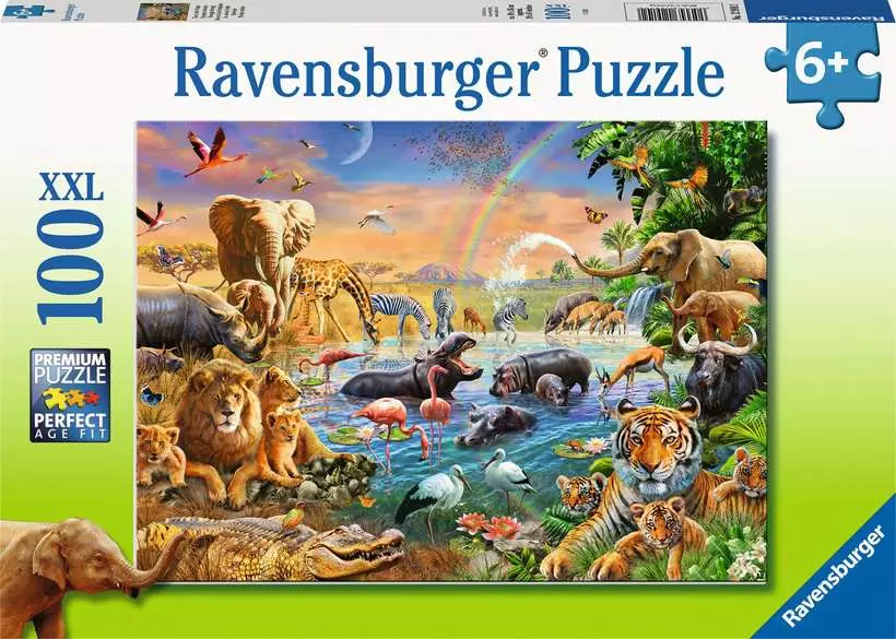Savannah Jungle Waterhole - Children's Puzzle, 100 Pieces (XXL)