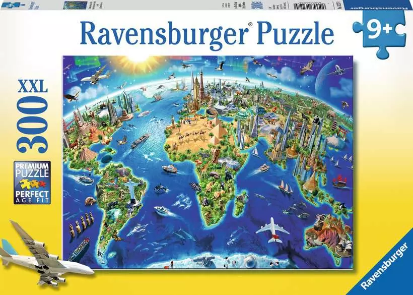 World Landmarks Map - Children's Puzzle, 300 Pieces (XXL)