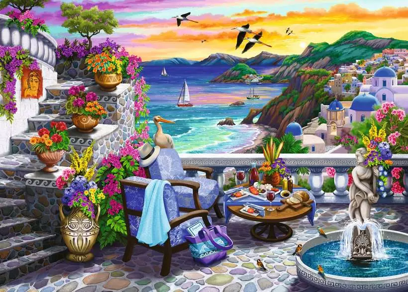 Santorini Sunset - Larger Puzzle Pieces, 300 Pieces (Large)