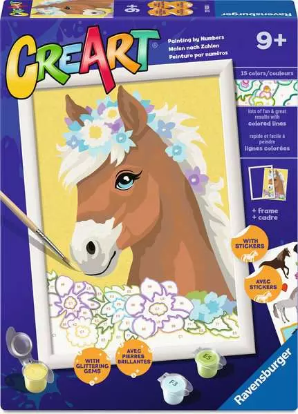 CreArt: Horse with Flowers - Painting by Numbers, 7 x 10