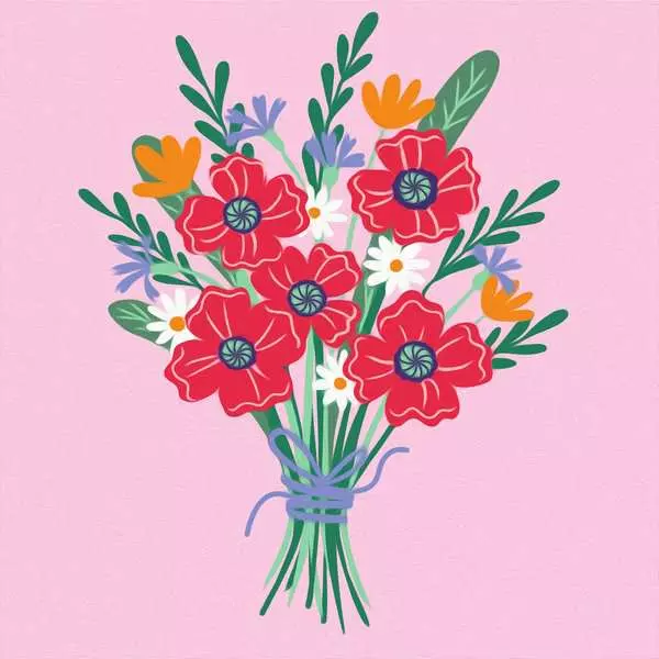 CreArt Adults Trend: Poppy Bouquet - Painting by Numbers, 8 x 8