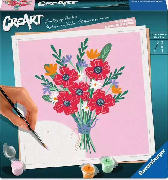 CreArt Adults Trend: Poppy Bouquet - Painting by Numbers, 8 x 8