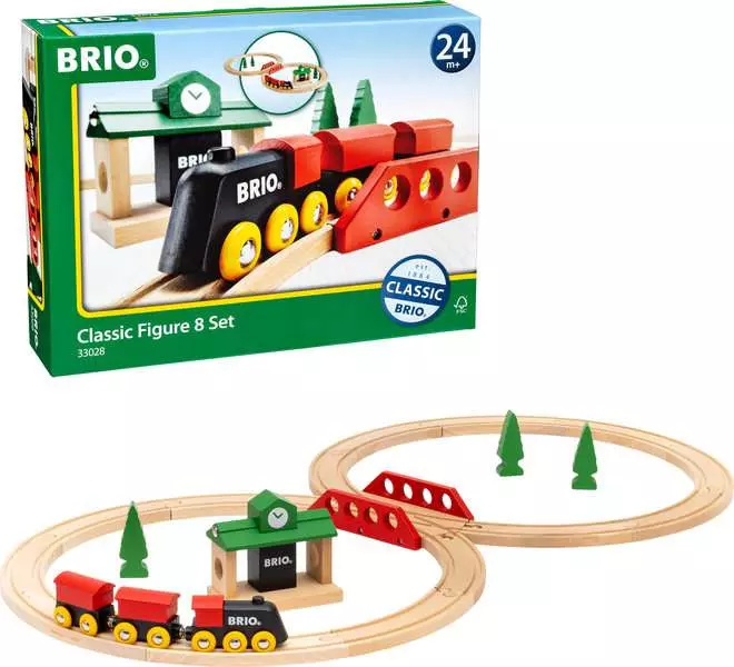 Classic Figure 8 Set - Toy Train Set with Accessories and Wooden Tracks, 22 Pieces