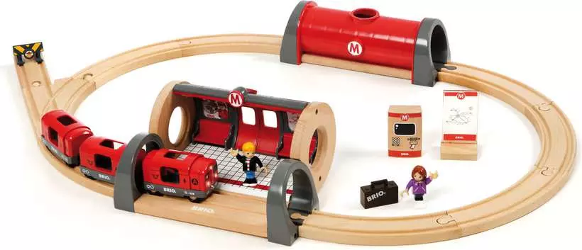Metro Railway Set - Train Toy Set with Accessories and Wooden Tracks, 20 Pieces