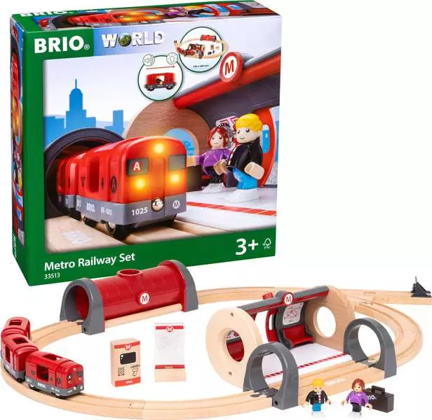 Metro Railway Set - Train Toy Set with Accessories and Wooden Tracks, 20 Pieces