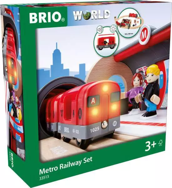 Metro Railway Set - Train Toy Set with Accessories and Wooden Tracks, 20 Pieces