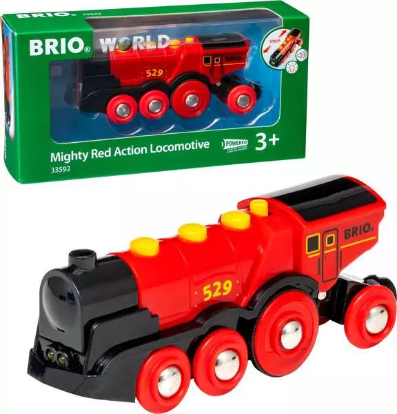 Mighty Red Action Locomotive - Battery-Operated Toy Train with Light and Sound Effects