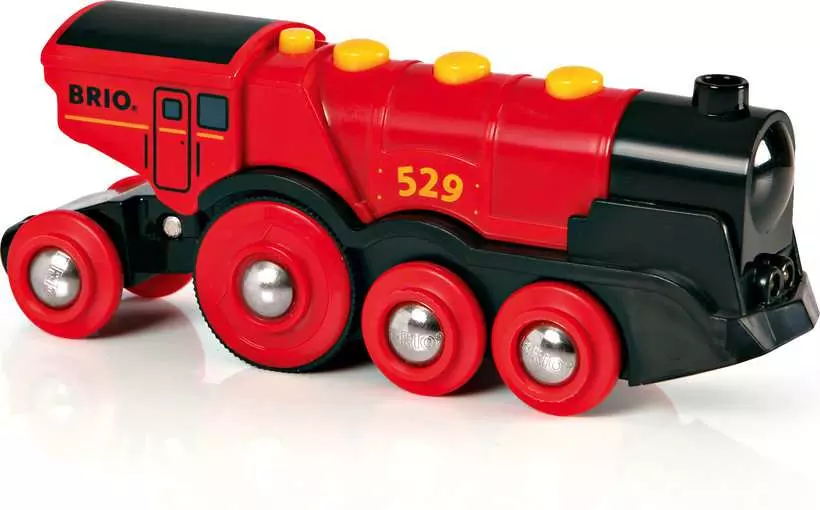 Mighty Red Action Locomotive - Battery-Operated Toy Train with Light and Sound Effects