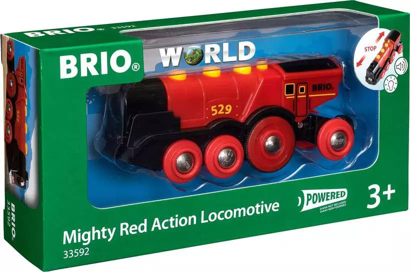 Mighty Red Action Locomotive - Battery-Operated Toy Train with Light and Sound Effects