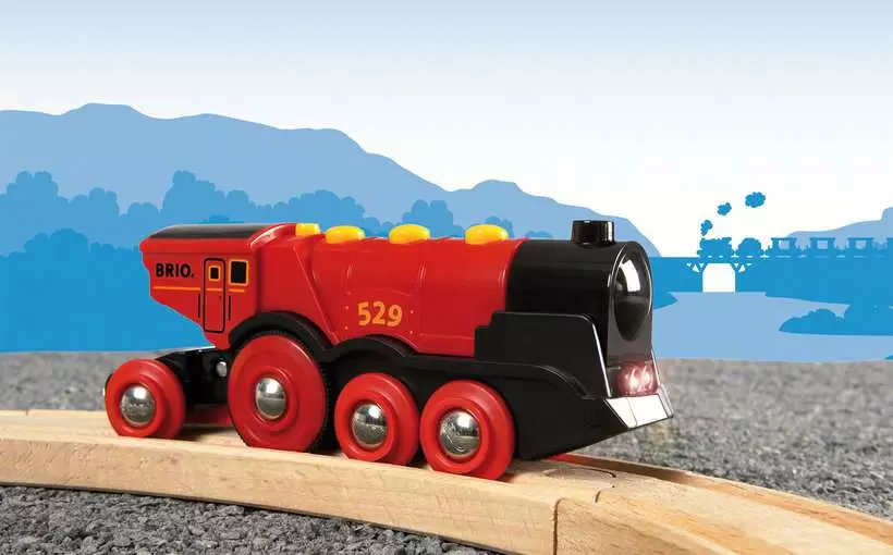 Mighty Red Action Locomotive - Battery-Operated Toy Train with Light and Sound Effects