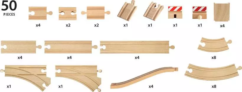Wooden Train Track, 50 Pieces