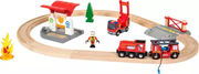 Rescue Firefighter Set - Train Toy with Fire Truck, Wooden Tracks and Accessories, 18 Pieces
