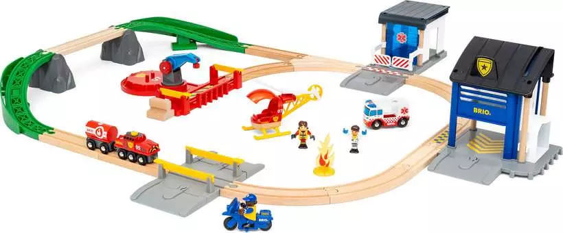Rescue Team Train Set - Wooden Train Track, 44 Pieces