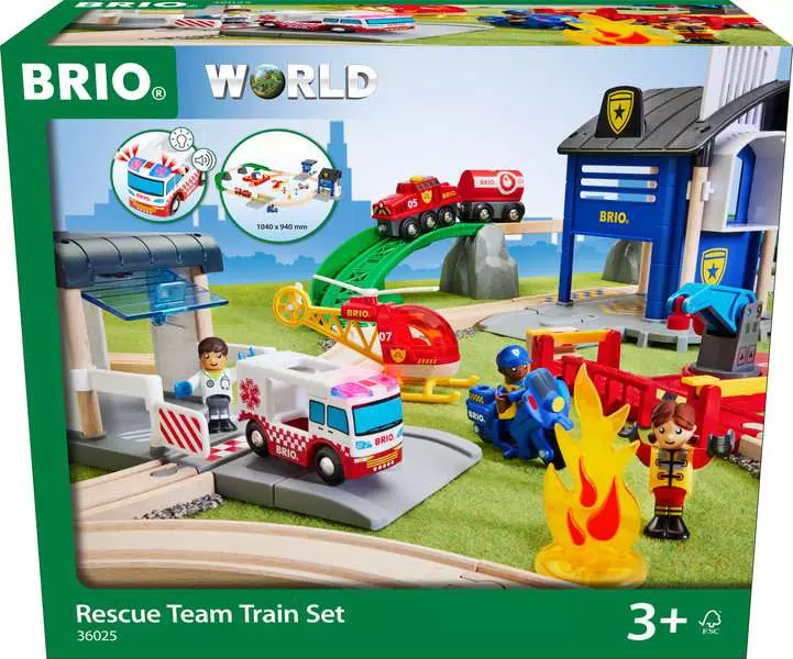 Rescue Team Train Set - Wooden Train Track, 44 Pieces