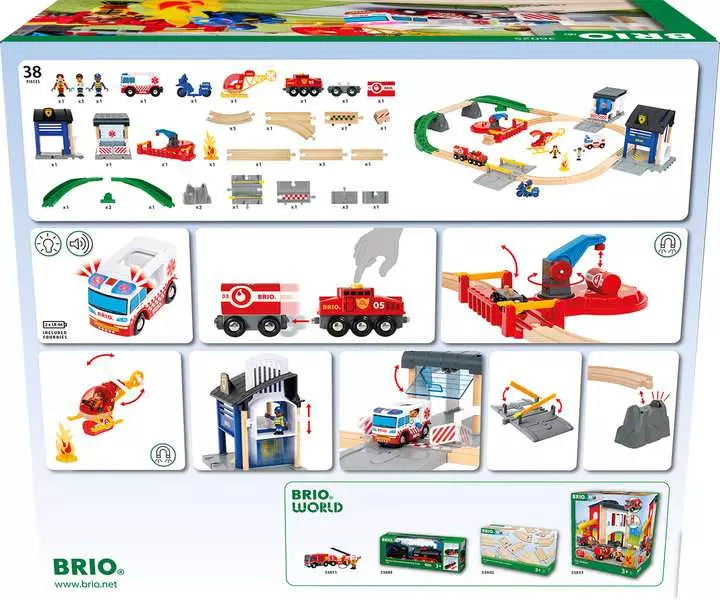 Rescue Team Train Set - Wooden Train Track, 44 Pieces