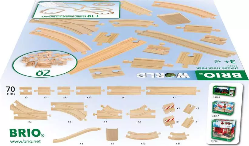 Deluxe Track Pack - Wooden Train Track, 70 Pieces