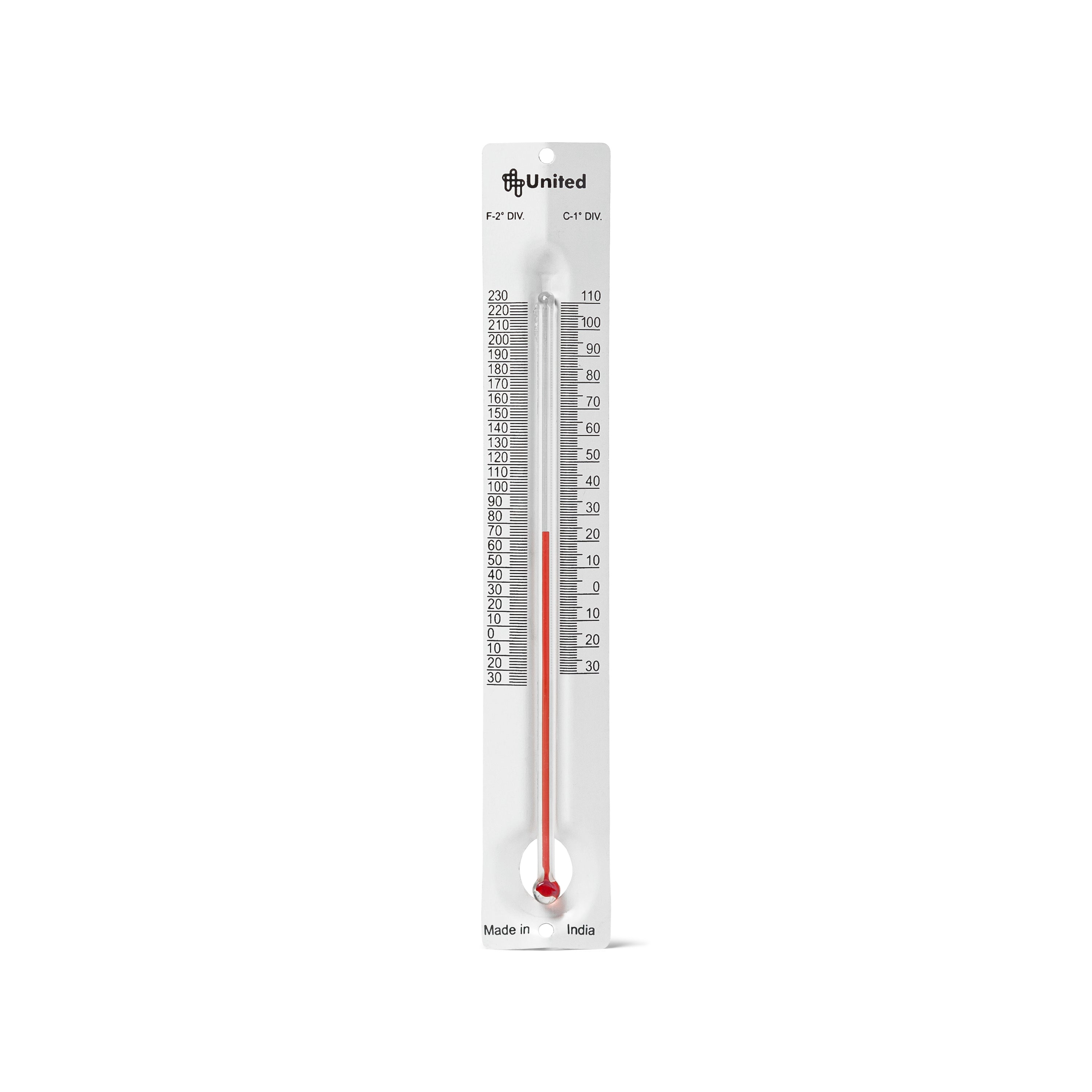 United Scientific® Metal Back Student Thermometer, Flat Back, -20° To 230° F / -30° To 110° C