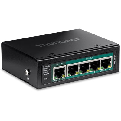 TRENDnet TI-B541 5-Port Industrial Gigabit PoE++ Powered DIN-Rail Switch with PoE Pass-Through