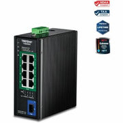 Trendnet - TI-BG5091, 9-Port Industrial 2.5G DIN-Rail PoE++ Switch with 10G SFP+ Port - Black