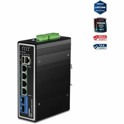 Trendnet - 6-Port Industrial Gigabit L2+ Managed PoE++ DIN-Rail Switch - Black