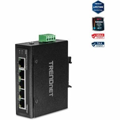 TRENDnet TI-E50 5-Port Industrial Fast Ethernet Switch  DIN-Rail and Wall Mount  Black