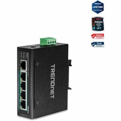 TRENDnet TI-PE50 5-Port Industrial Fast Ethernet PoE+ DIN-Rail Switch