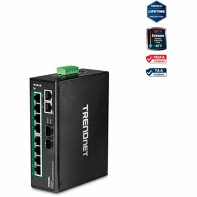 Trendnet - TI-PG102,10-Port Hardened Industrial Gigabit PoE+ DIN-Rail Network Switch - Black