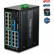 TRENDnet 26-Port Hardened Industrial Unmanaged Gigabit DIN-Rail Switch, TI-PG262, 16 X Gigabit PoE+ Ports, 8 X Gigabit RJ-45 Ports, 2 X SFP Ports,