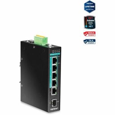 Trendnet - TI-PG541 6-Port Industrial Gigabit PoE+ DIN-Rail Switch - Black