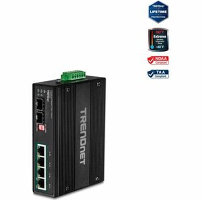 TRENDnet TI-PG62B  6-Port Industrial Gigabit PoE+ DIN-Rail Network Switch