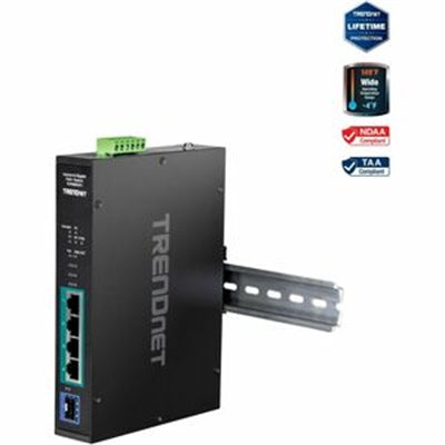 TRENDnet TI-PGM541  5-port Industrial Gigabit PoE+ DIN-Rail Switch -20° – 65°C (-4° – 149°F)