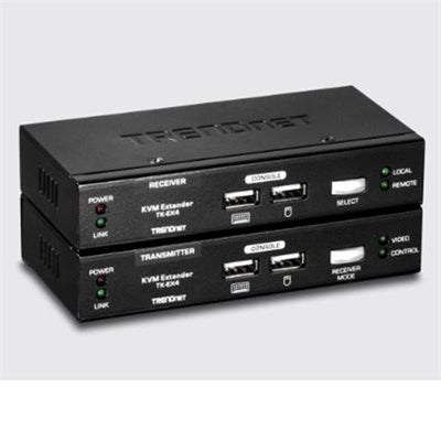 TRENDnet KVM Extension Kit, Extend Keyboard/Video/Mouse Controls, up to 100 Meters (328 ft.), Hot-Keys, Transmitter, Receiver, PS/2, VGA, TK-EX4