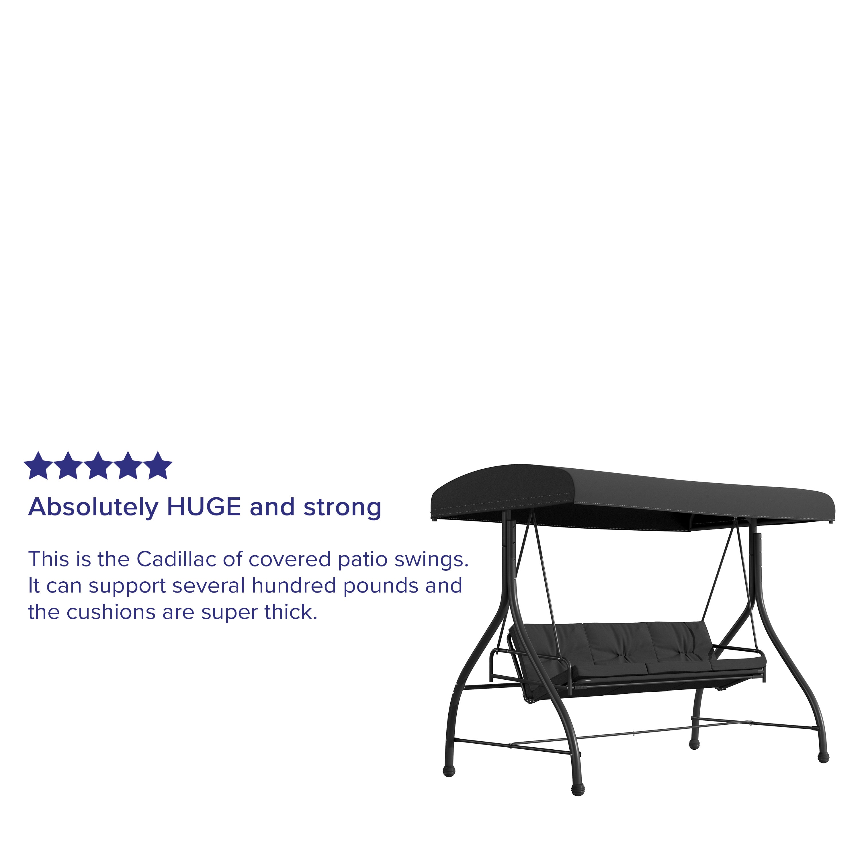 Tellis 3-Seat Outdoor Steel Converting Patio Swing Canopy Hammock with Cushions / Outdoor Swing Bed (Black)