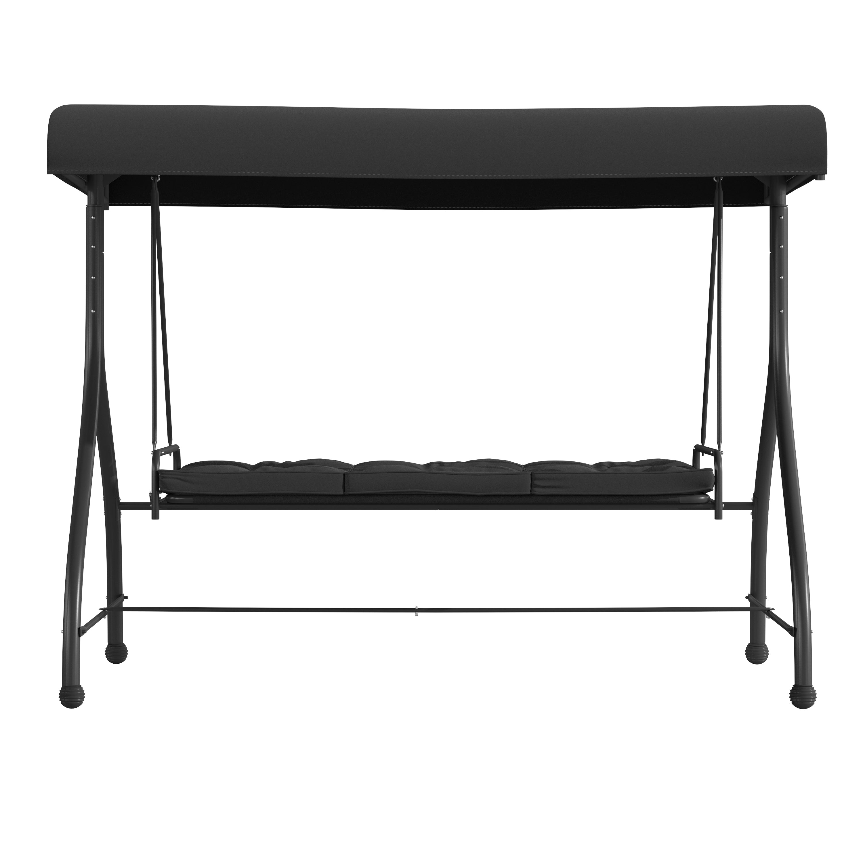 Tellis 3-Seat Outdoor Steel Converting Patio Swing Canopy Hammock with Cushions / Outdoor Swing Bed (Black)