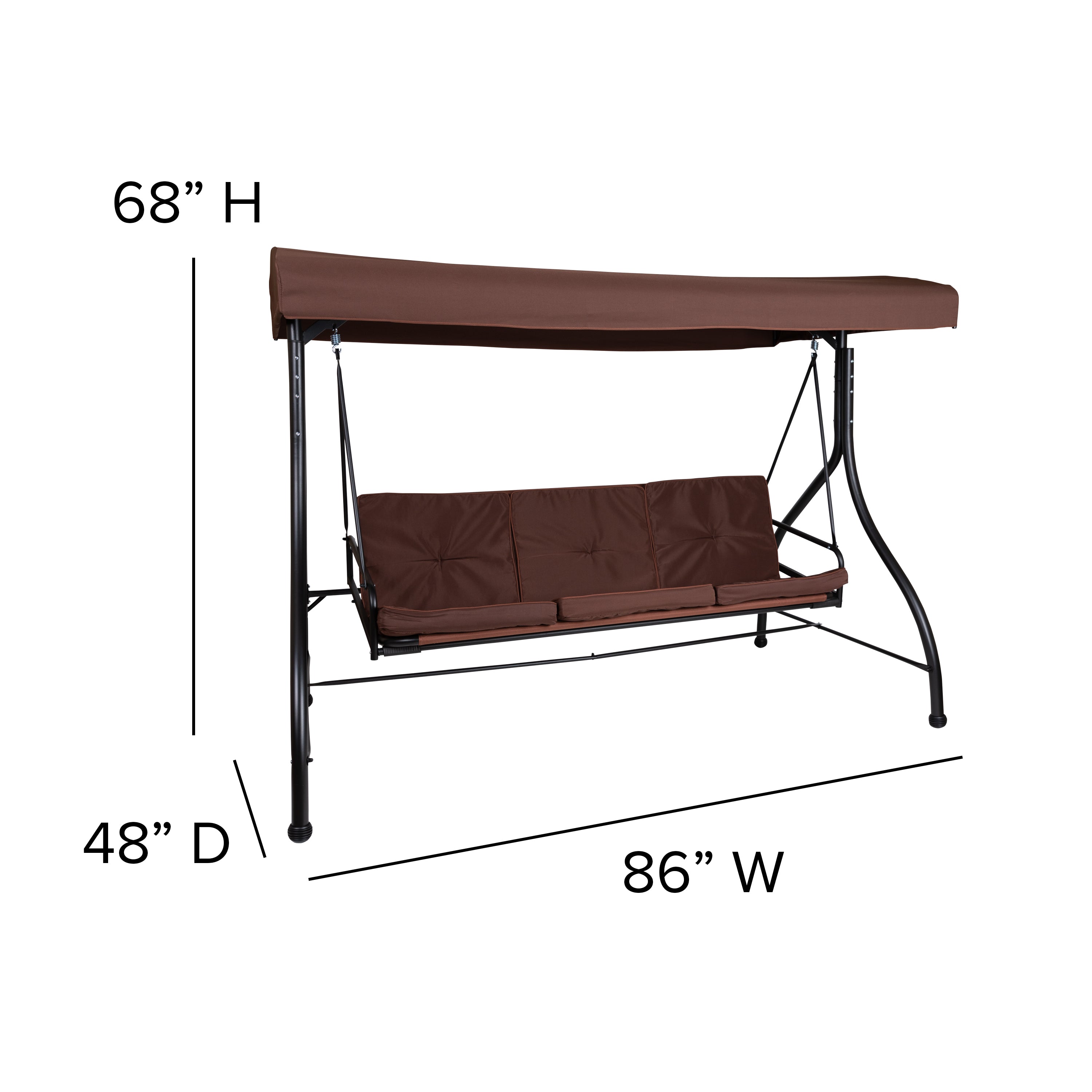 Tellis 3-Seat Outdoor Steel Converting Patio Swing Canopy Hammock with Cushions / Outdoor Swing Bed (Brown)