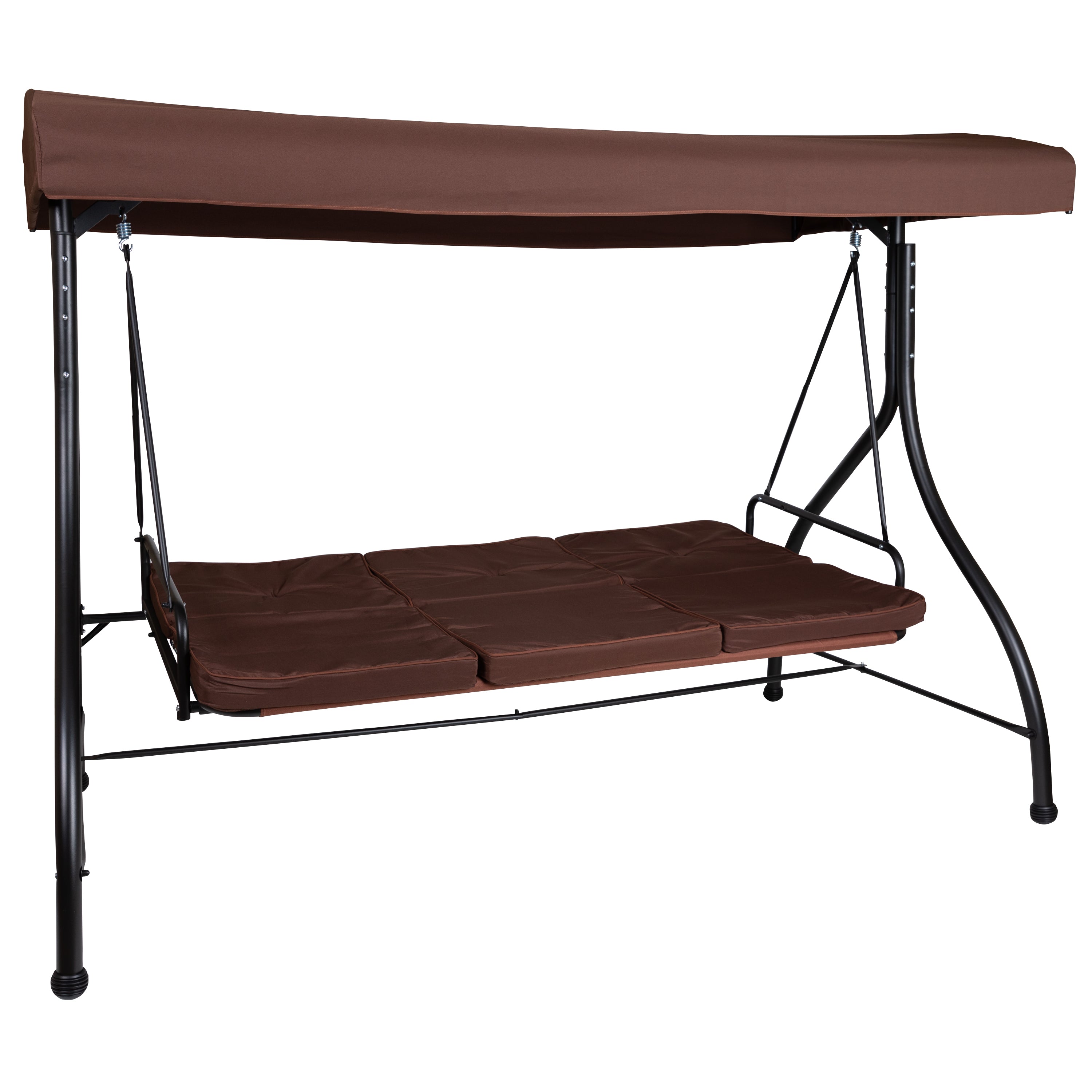 Tellis 3-Seat Outdoor Steel Converting Patio Swing Canopy Hammock with Cushions / Outdoor Swing Bed (Brown)