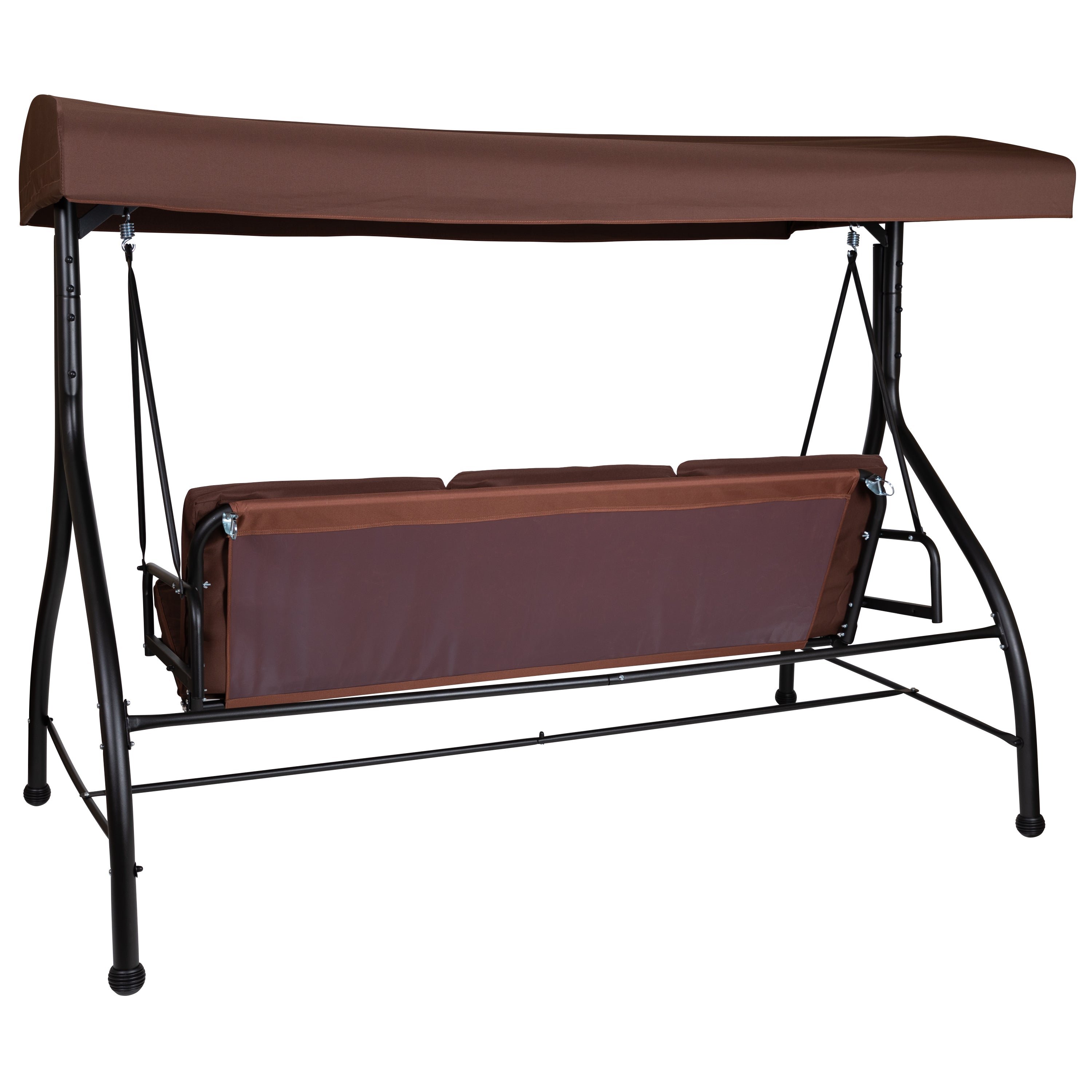 Tellis 3-Seat Outdoor Steel Converting Patio Swing Canopy Hammock with Cushions / Outdoor Swing Bed (Brown)
