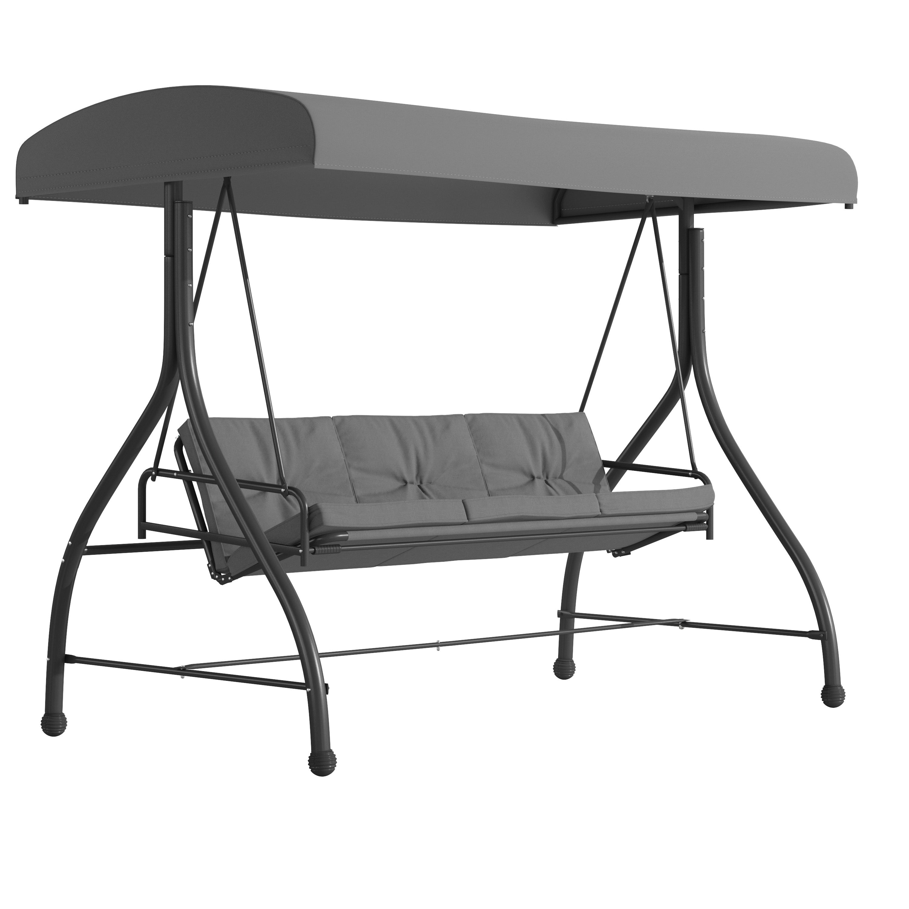 Tellis 3-Seat Outdoor Steel Converting Patio Swing Canopy Hammock with Cushions / Outdoor Swing Bed (Gray)