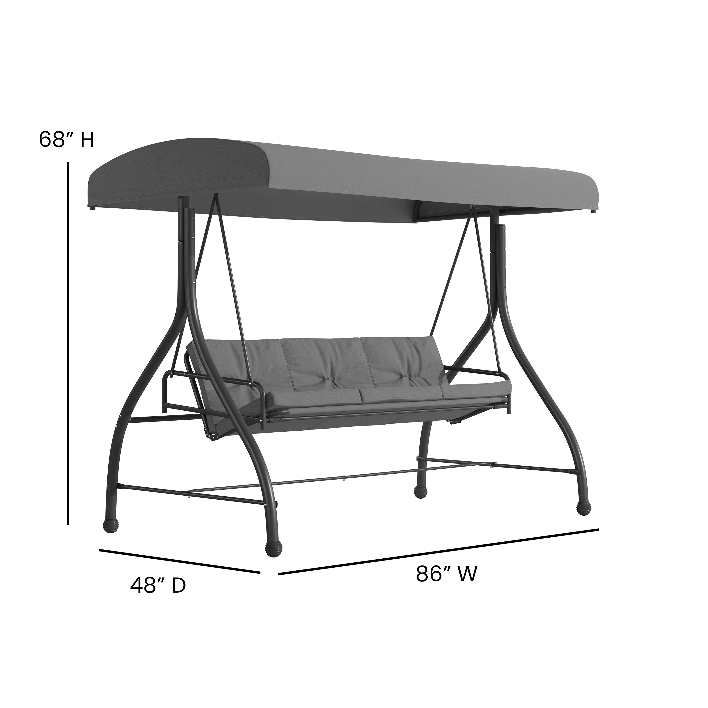 Tellis 3-Seat Outdoor Steel Converting Patio Swing Canopy Hammock with Cushions / Outdoor Swing Bed (Gray)