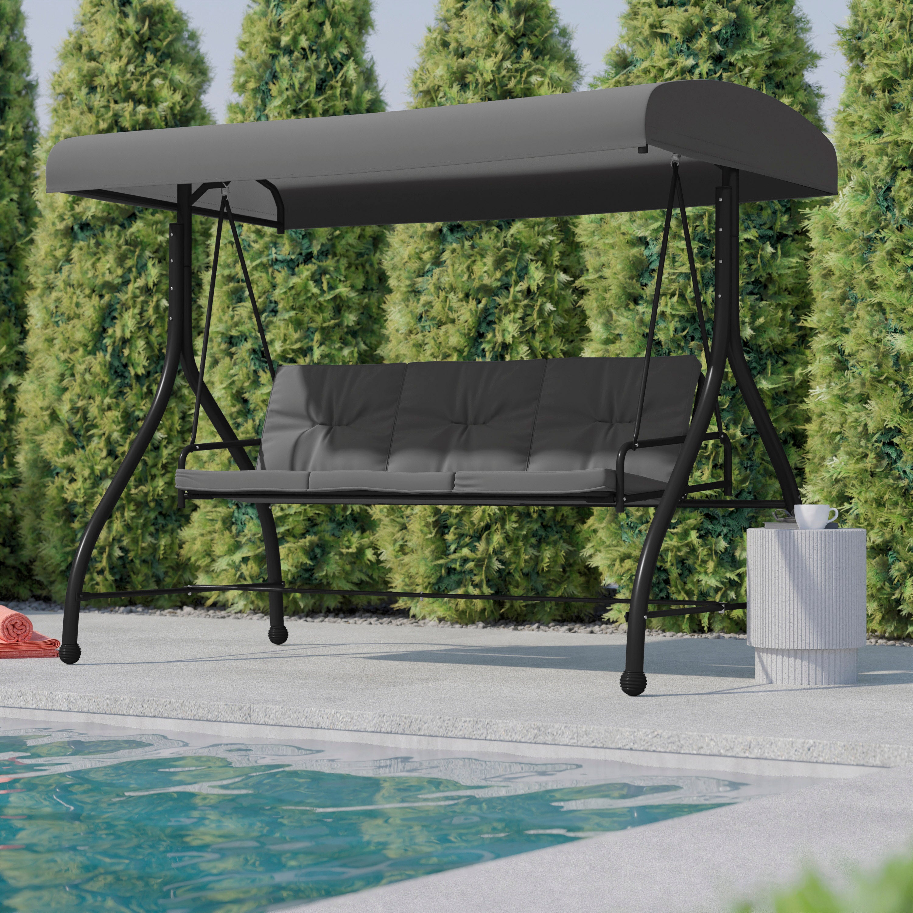 Tellis 3-Seat Outdoor Steel Converting Patio Swing Canopy Hammock with Cushions / Outdoor Swing Bed (Gray)