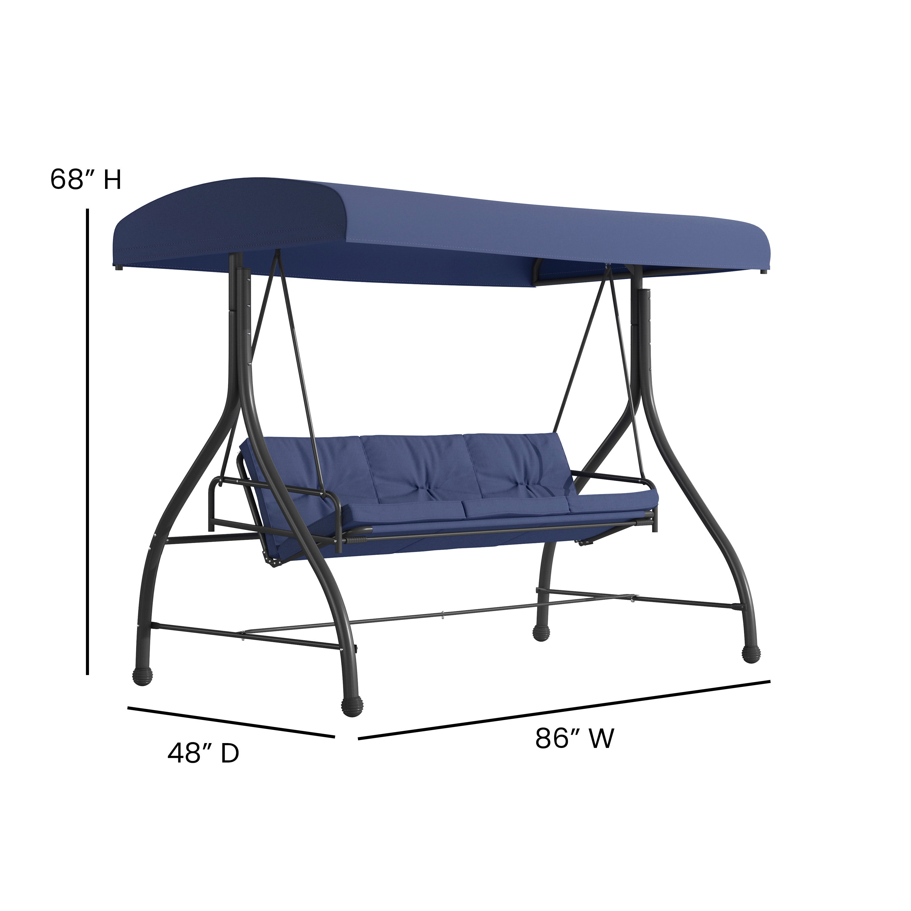 Tellis 3-Seat Outdoor Steel Converting Patio Swing Canopy Hammock with Cushions / Outdoor Swing Bed (Navy)