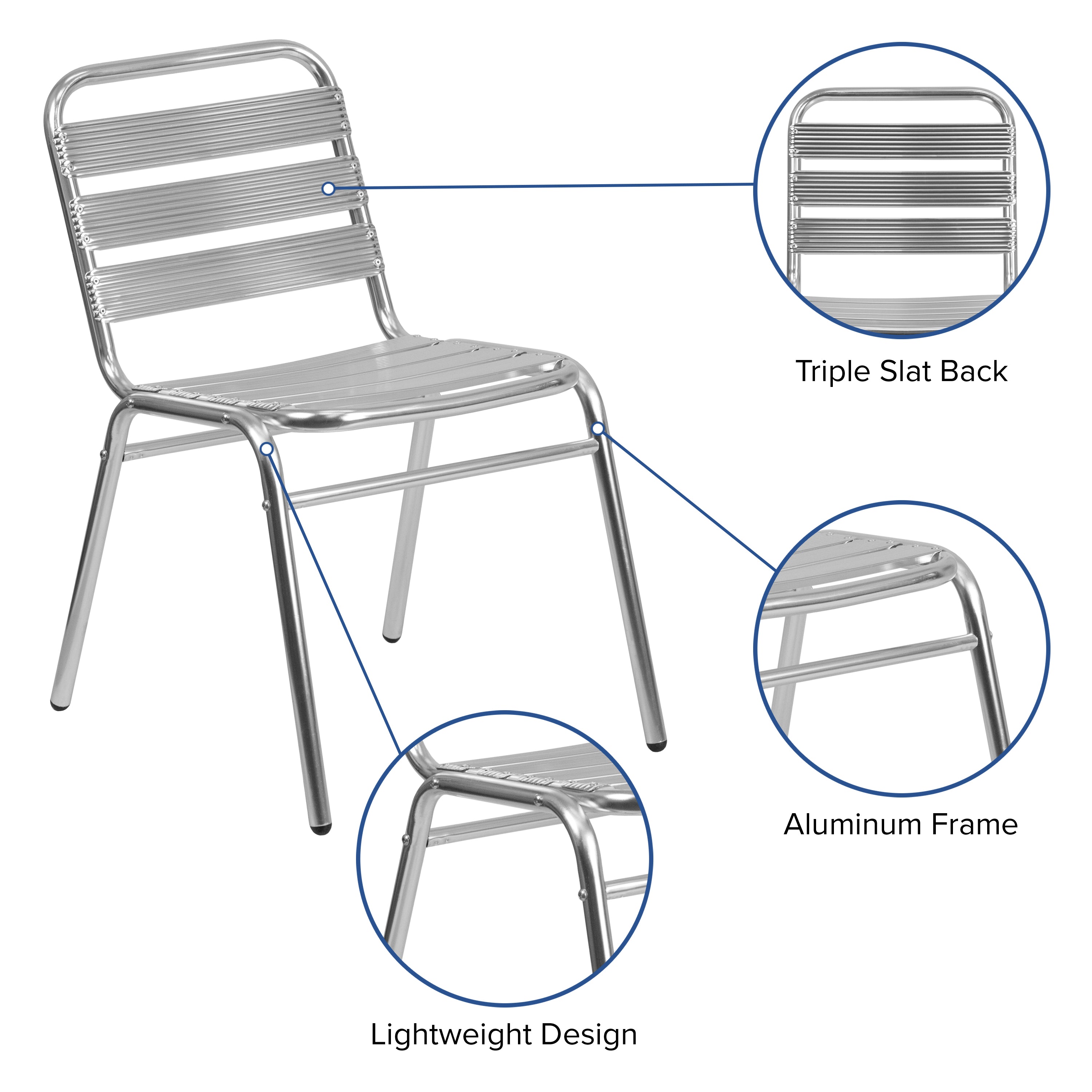 Lila Commercial Metal Indoor-Outdoor Restaurant Stack Chair with Triple Slat Back
