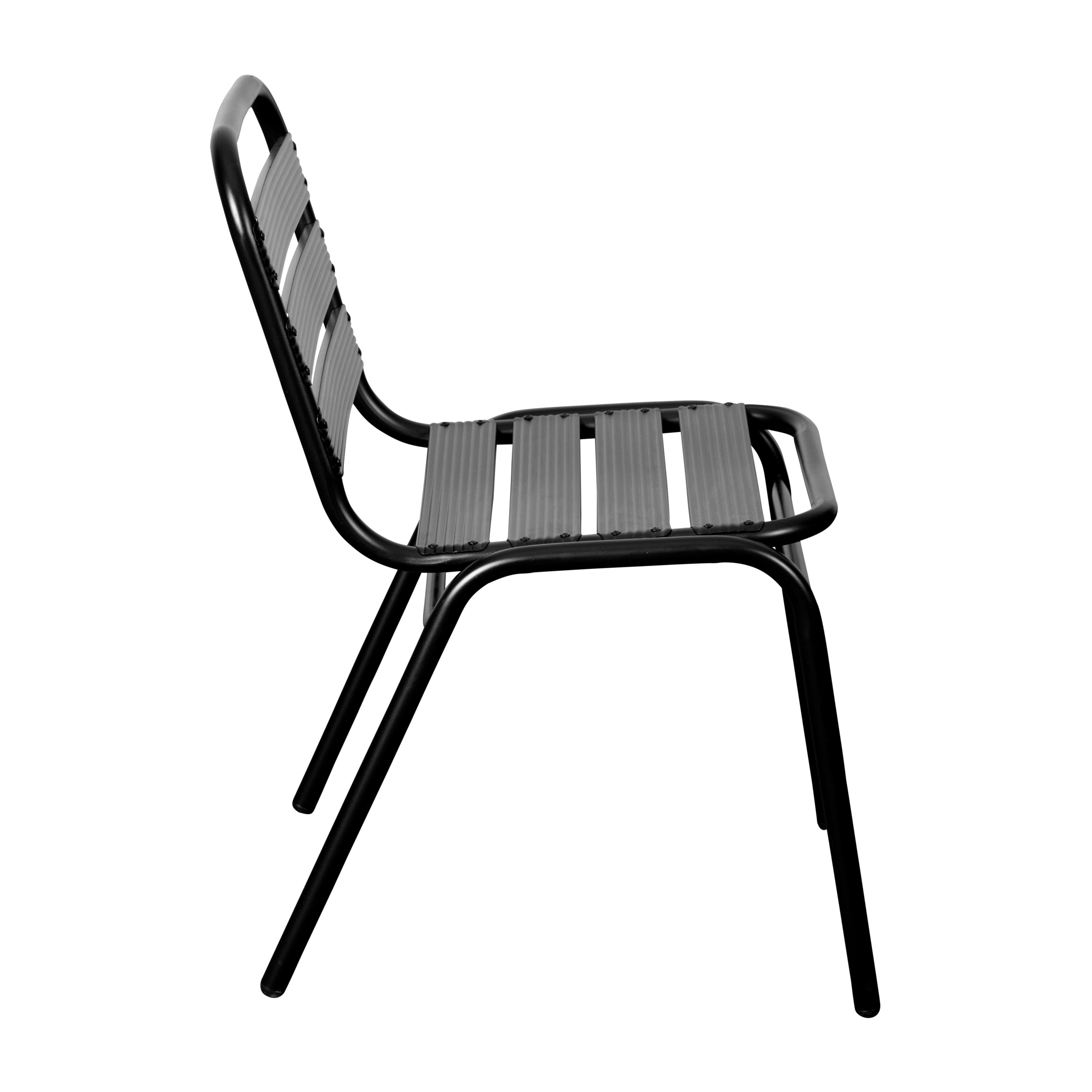 Lila Commercial Black Metal Indoor-Outdoor Restaurant Stack Chair with Metal Triple Slat Back
