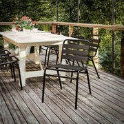 Lila Commercial Black Metal Indoor-Outdoor Restaurant Stack Chair with Metal Triple Slat Back