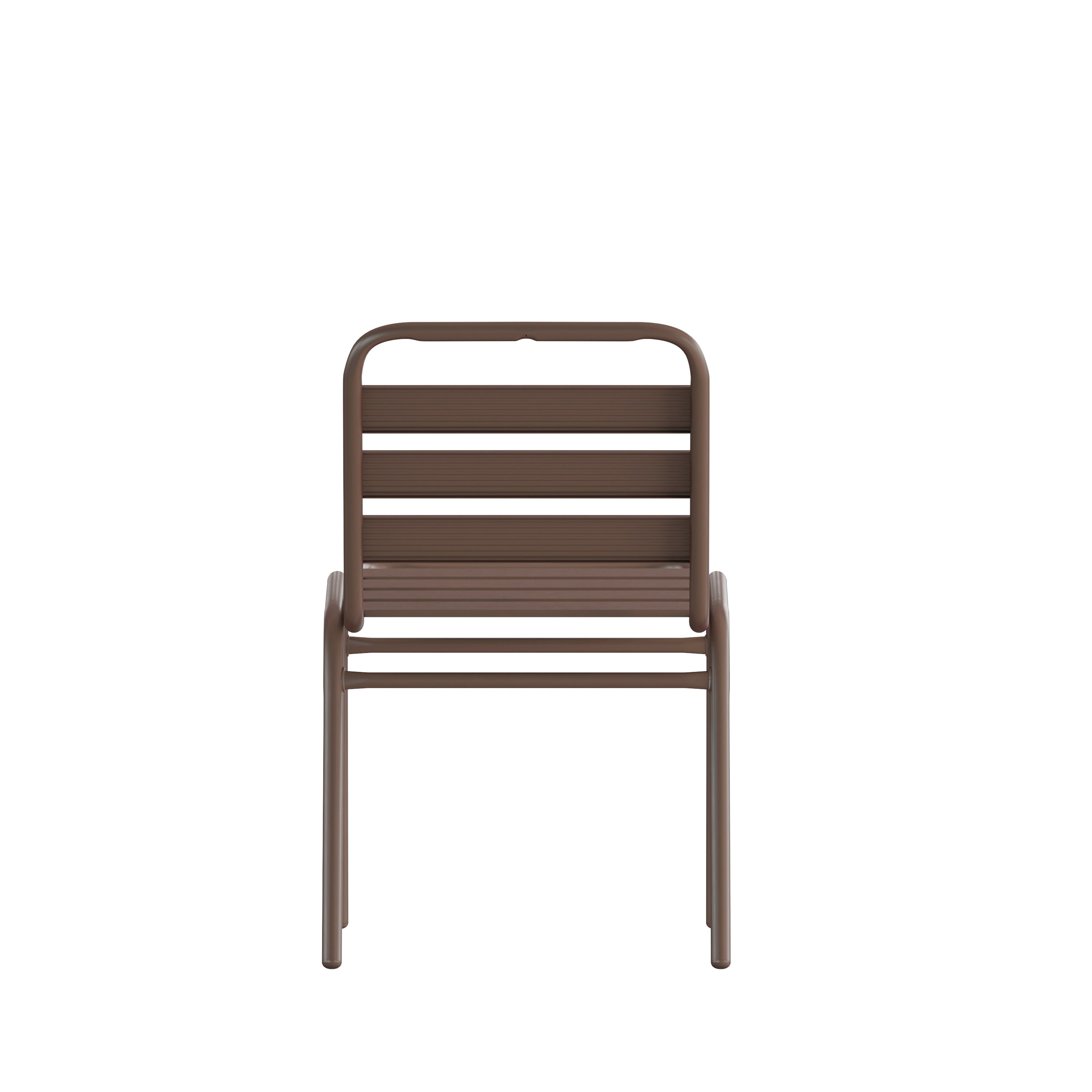 Lila Commercial Bronze Metal Indoor-Outdoor Restaurant Stack Chair with Metal Triple Slat Back