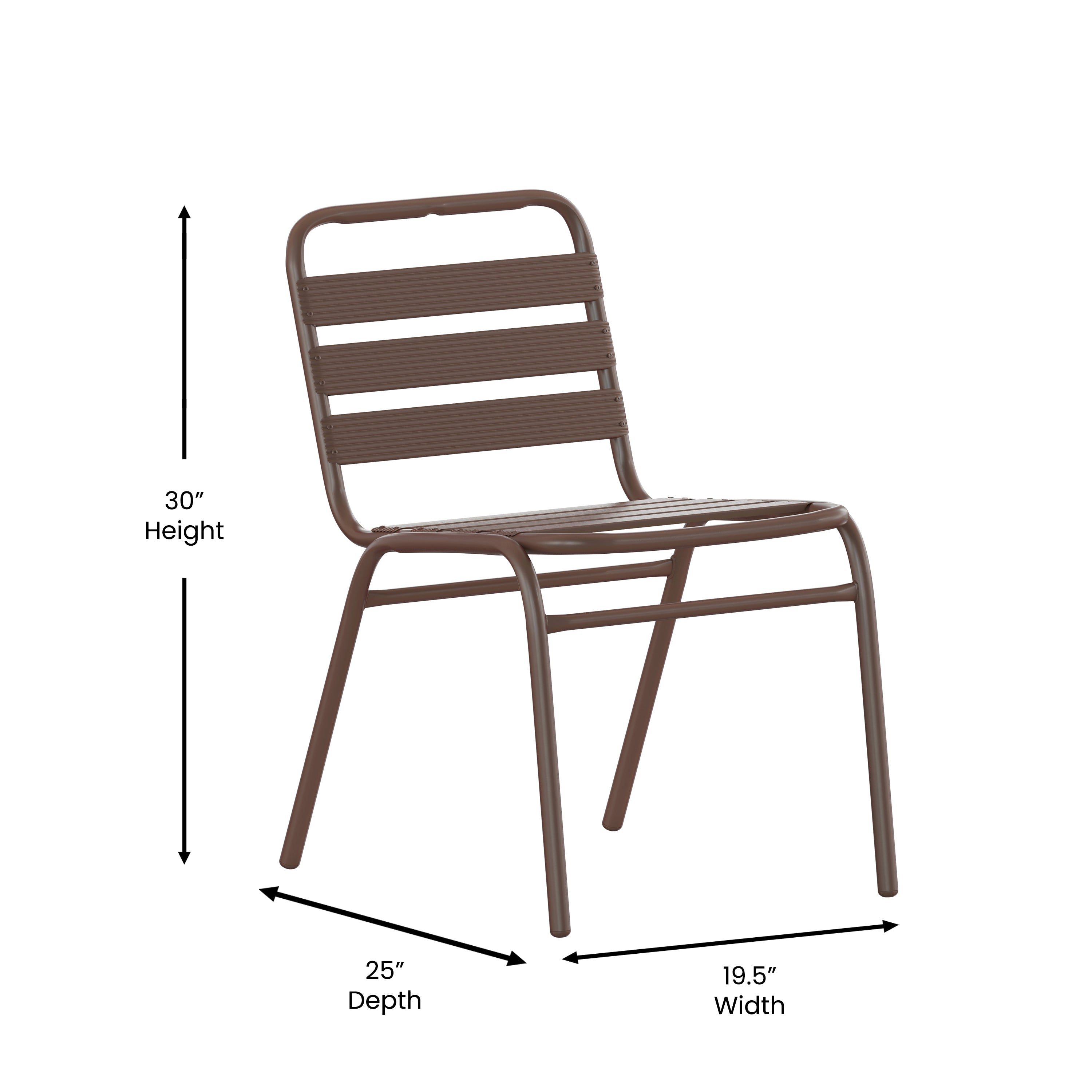 Lila Commercial Bronze Metal Indoor-Outdoor Restaurant Stack Chair with Metal Triple Slat Back