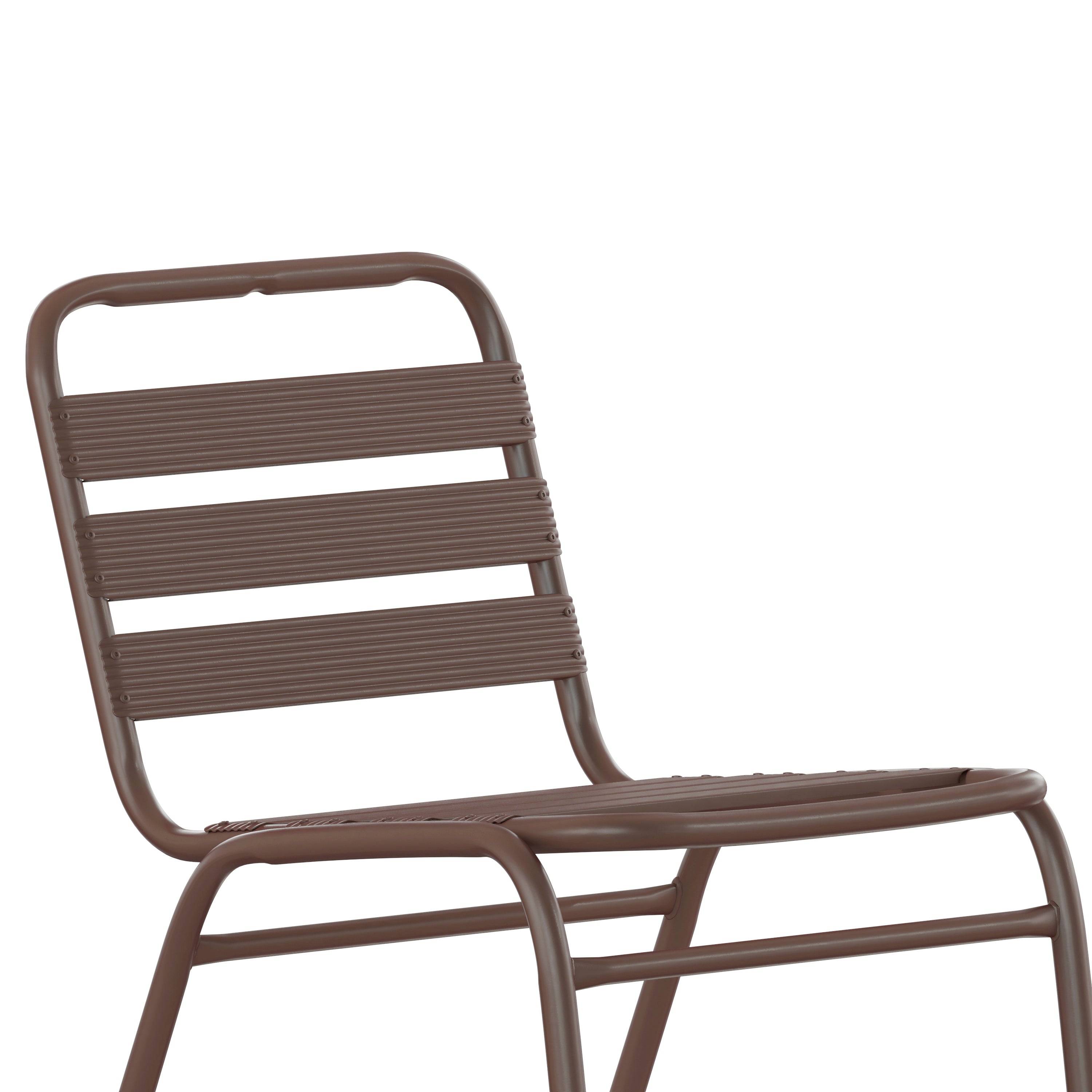 Lila Commercial Bronze Metal Indoor-Outdoor Restaurant Stack Chair with Metal Triple Slat Back
