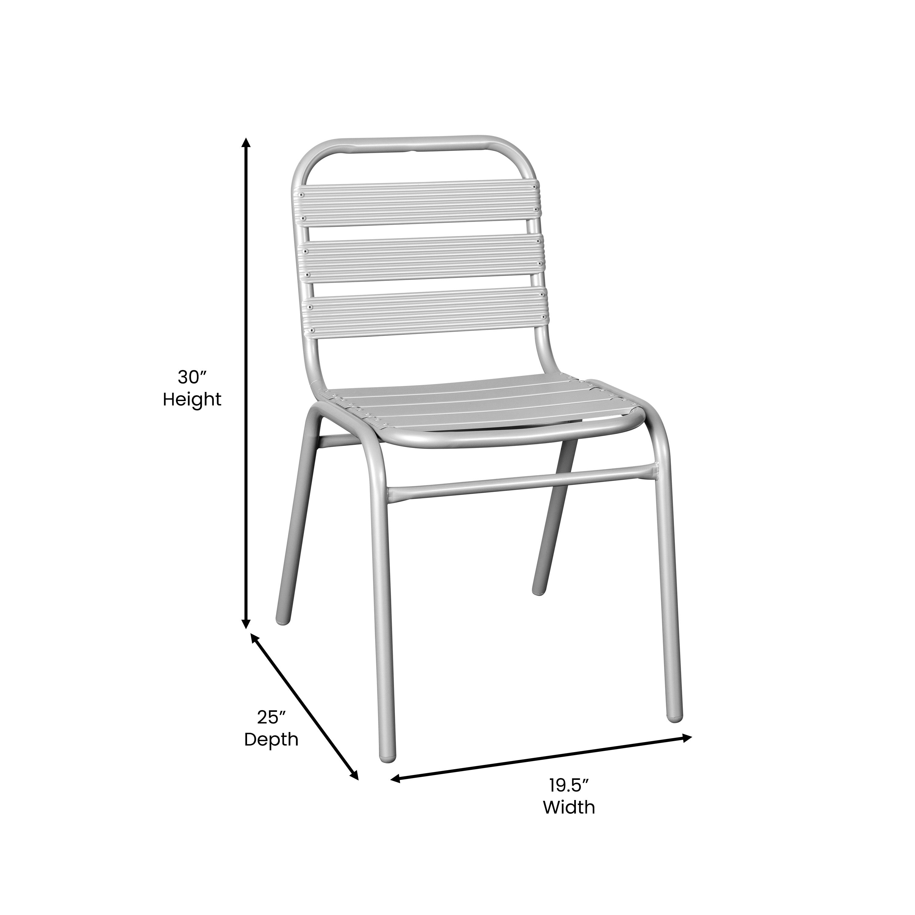 Lila Commercial Silver Metal Indoor-Outdoor Restaurant Stack Chair with Metal Triple Slat Back