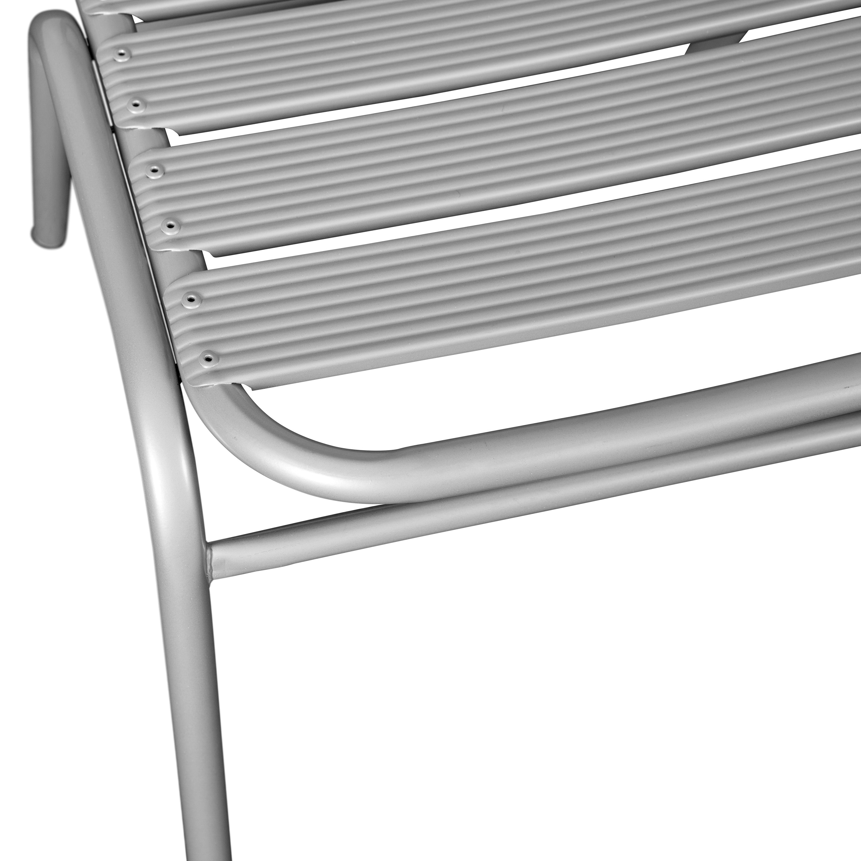 Lila Commercial Silver Metal Indoor-Outdoor Restaurant Stack Chair with Metal Triple Slat Back