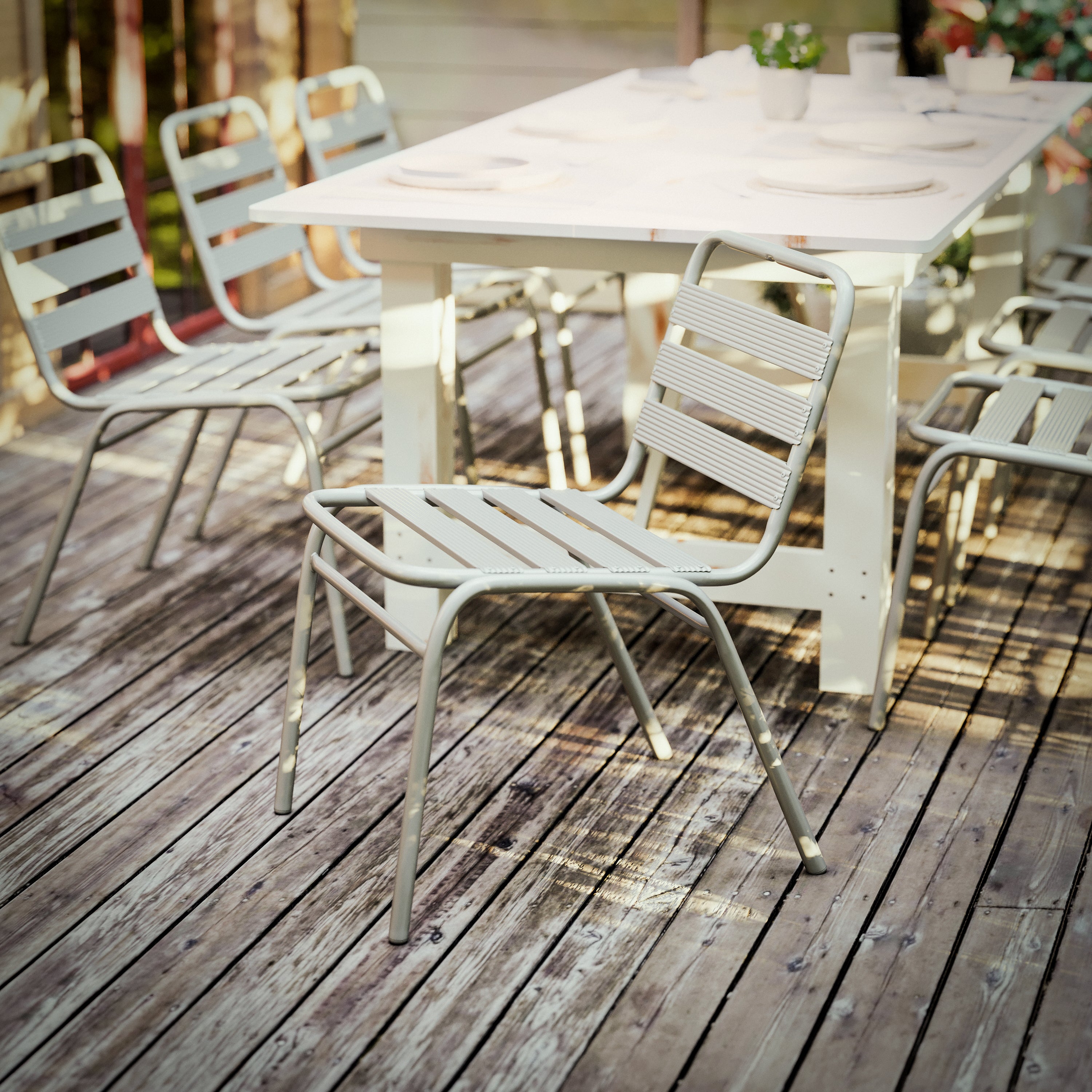 Lila Commercial Silver Metal Indoor-Outdoor Restaurant Stack Chair with Metal Triple Slat Back